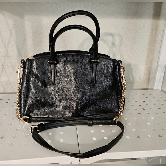 Coach mini satchel black patent leathetw/ gold hardware & 48" shoulder strap. - Picture 4 of 9